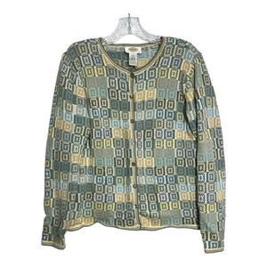 Talbots Vintage Cardigan Sweater Sz M Blue Green‎ Cotton Grandmacore Cottagecore